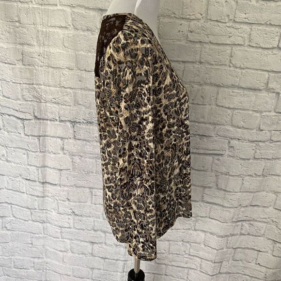 Cache women L cotton blend semi sheer w/back lace upper trim Longsleeve top - Picture 3 of 9